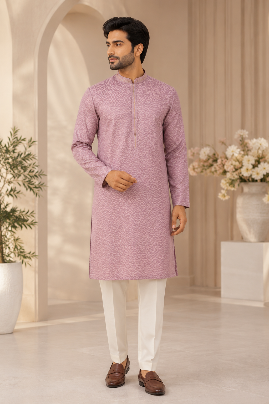 Lavender Royale Jacquard Kurta