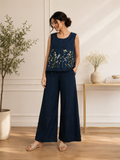 Navy Blue Embroidered Kurti & Palazzo Suit Set