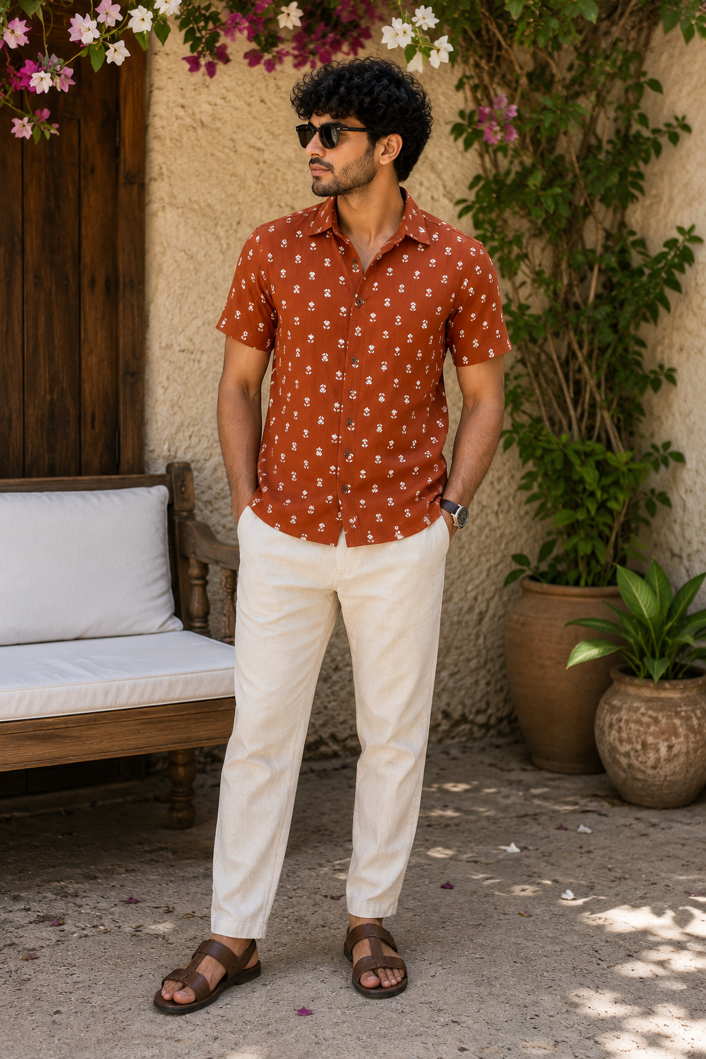 Terracotta Bloom Cotton Shirt