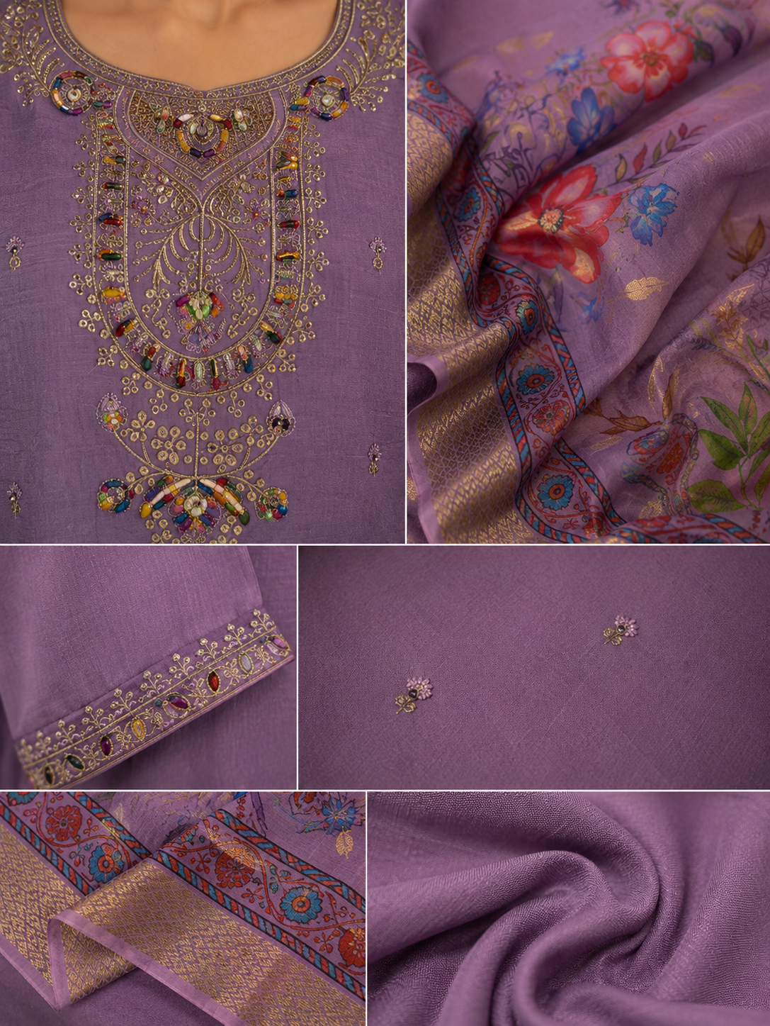 Purple Bloom Embroidered Suit Set