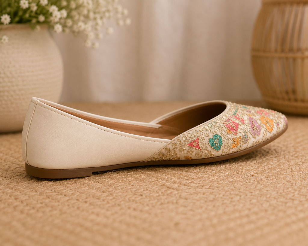 Ivory Bloom Handcrafted Punjabi Jutti