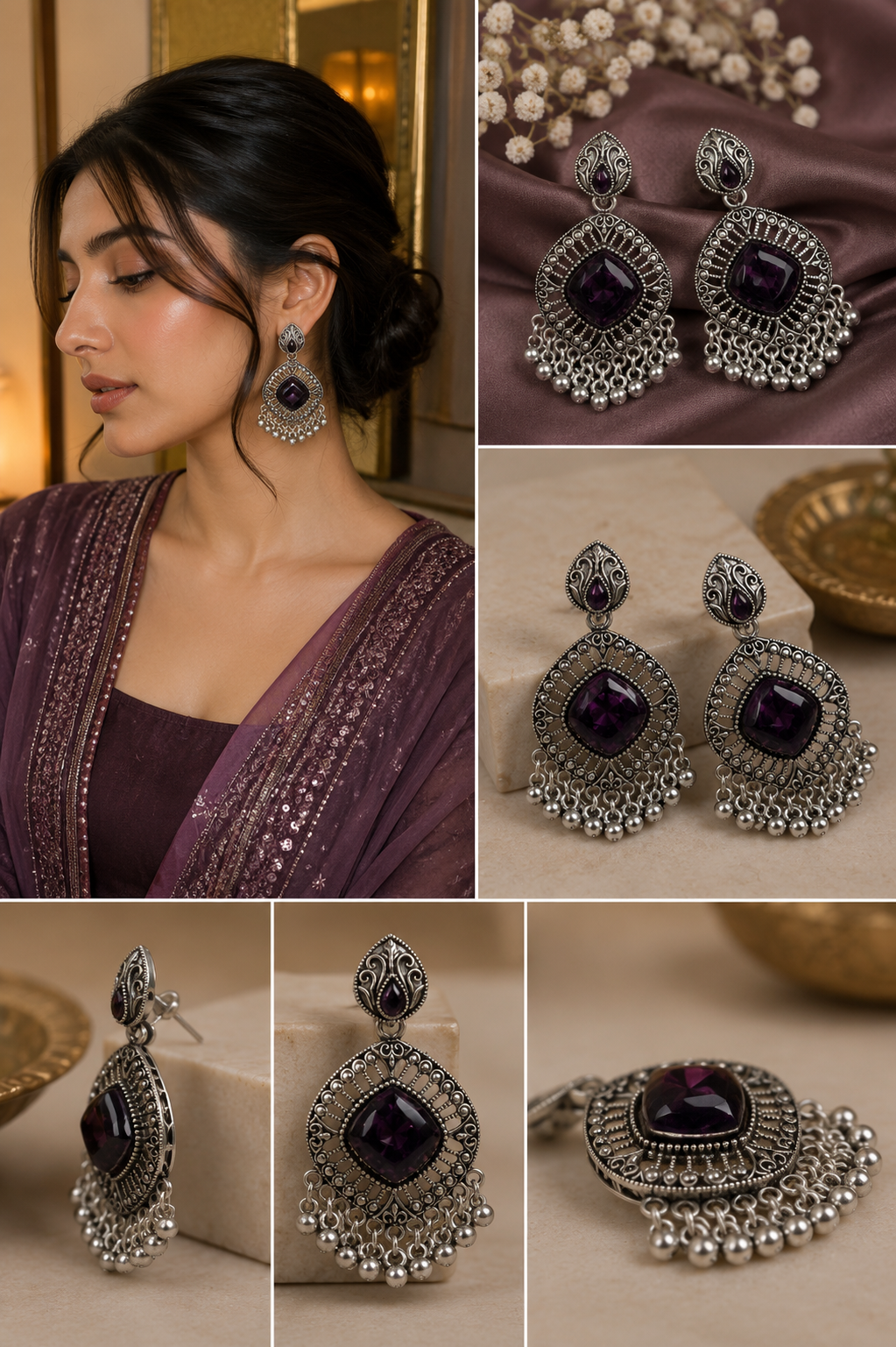 Heritage Oxidized Chandbali Earrings