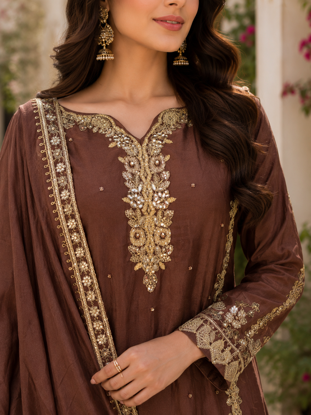 Royal Cocoa Embroidered Sharara Set