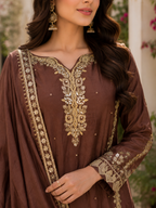 Royal Cocoa Embroidered Sharara Set