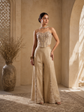 Beige Embroidered Crop Top & Flared Palazzo Set with Slits