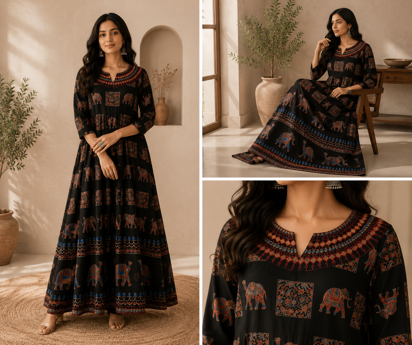 Avani Ornate Tribal Printed Tunic Top in Classic Black