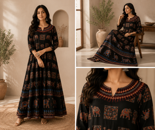 Avani Ornate Tribal Printed Tunic Top in Classic Black