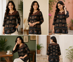 Avani Ornate Tribal Printed Tunic Top in Classic Black