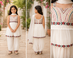 Diya Floral Embroidered Peplum & Tulip Salwar Set in Classic Ivory