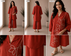 Ira Botanical Embroidered Loungewear Set in Burnt Terracotta