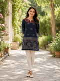 Ira Ornate Elephant Printed Tunic Top in Deep Navy