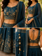 Kavya Regal Peacock Embroidered Lehenga Suit in Silk Teal