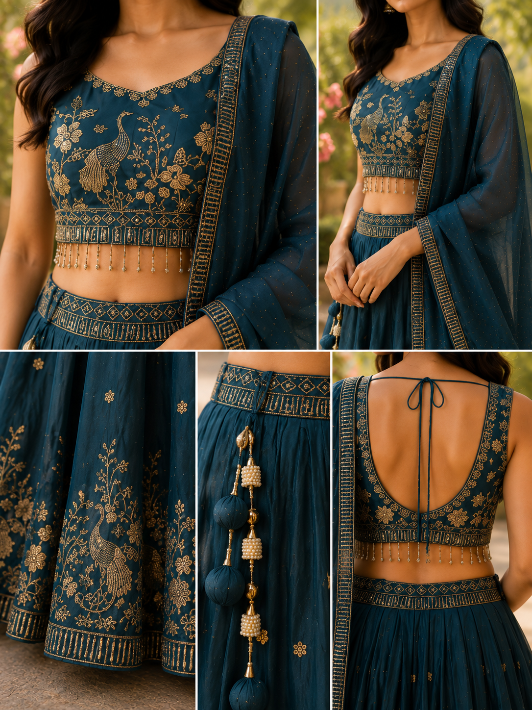 Kavya Regal Peacock Embroidered Lehenga Suit in Silk Teal