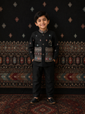 Kids Dark Green 2-Piece Indo-Western Sherwani Suit with Heritage Geometric Border