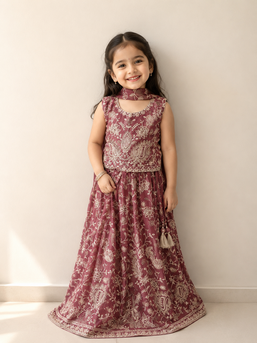 Mini Heritage Embroidered Lehenga Set – Dusty Rose