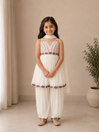 Diya Floral Embroidered Peplum & Tulip Salwar Set in Classic Ivory