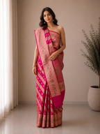 Myra Heritage Zari-Woven Silk Saree in Vivid Fuchsia With Unstich Blouse