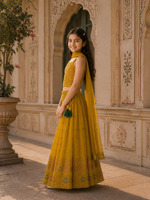 Ananya Ornate Scalloped Lehenga Set in Festive Mustard