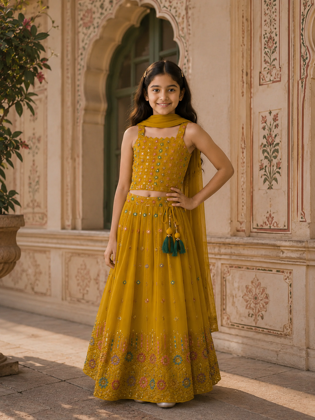 Ananya Ornate Scalloped Lehenga Set in Festive Mustard