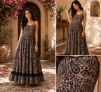 Avantika Heritage Paisley Maxi Dress in Earthy Taupe & Indigo