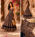 Avantika Heritage Paisley Maxi Dress in Earthy Taupe & Indigo