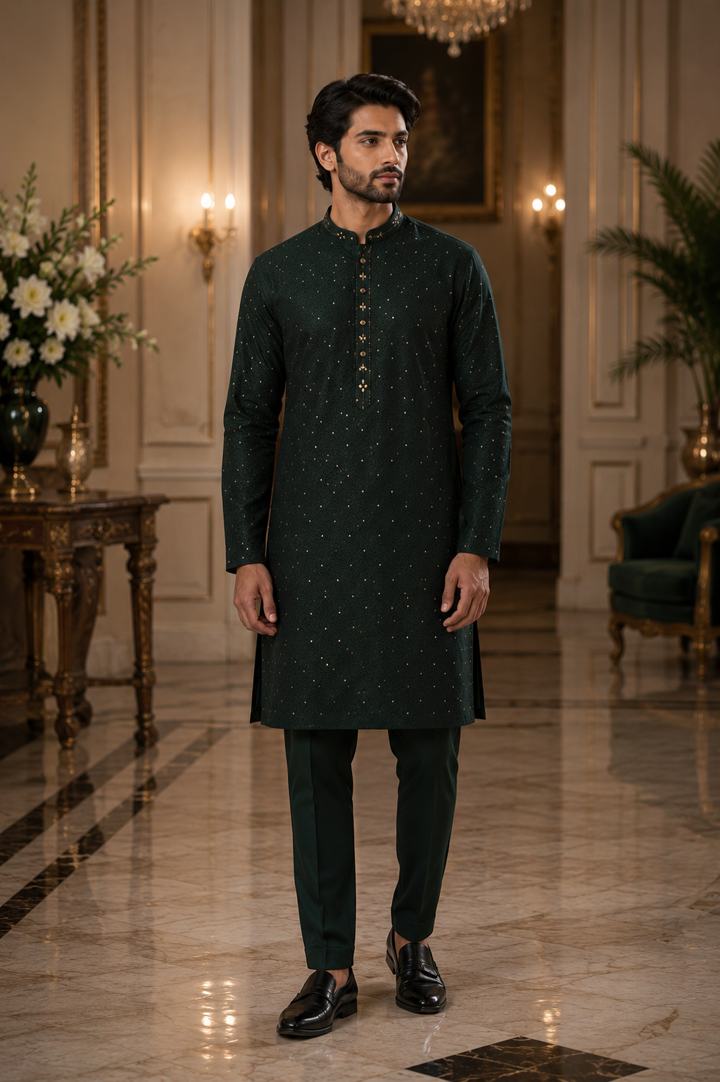 Emerald Noir Embroidered Kurta Set