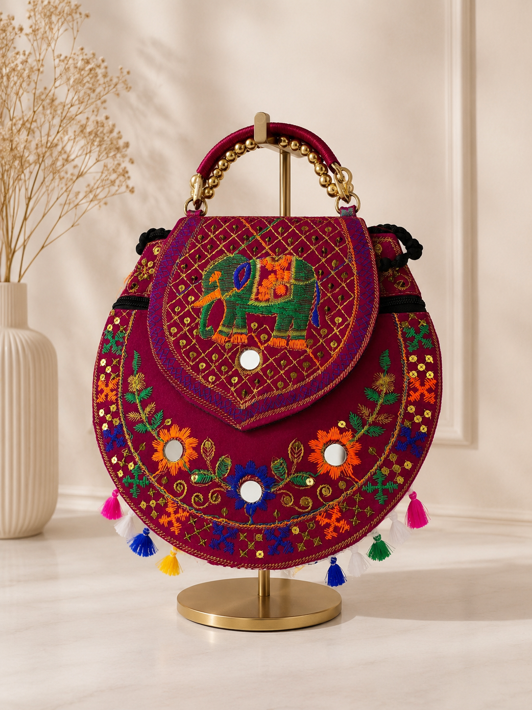Royal Peacock Embroidered Handbag