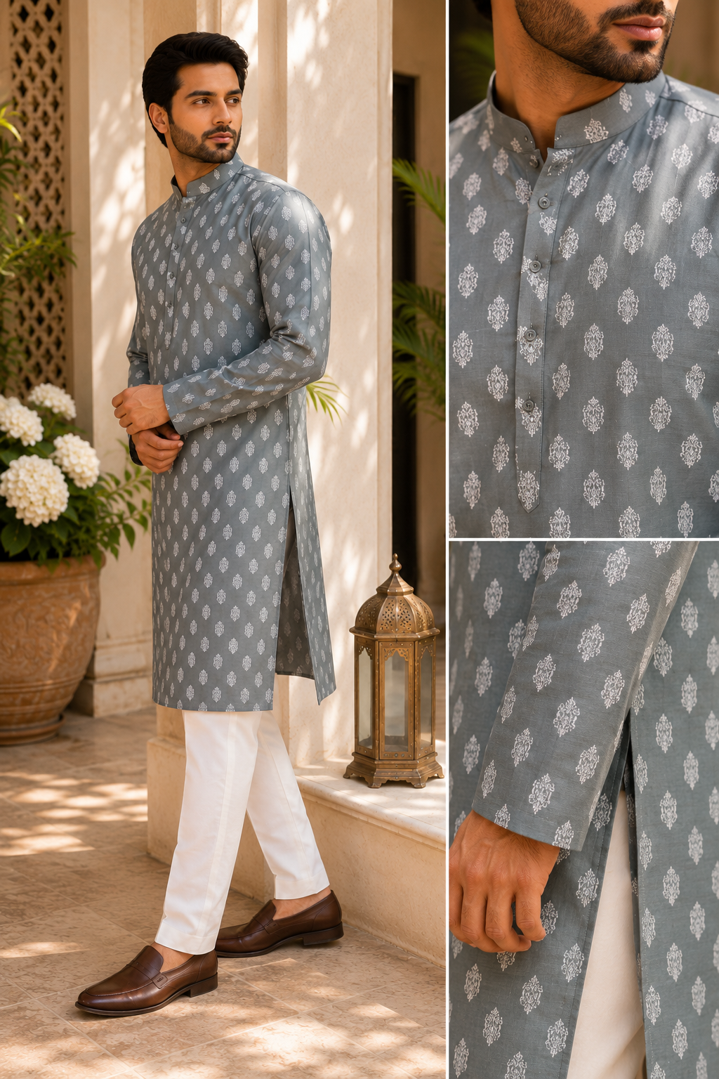 Silver Sage Jacquard Kurta Set