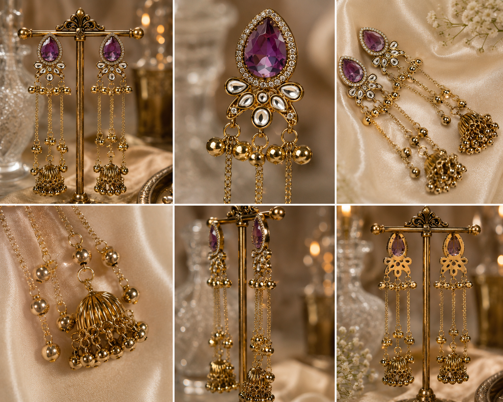 Royal Amethyst Cascade Jhumka Earrings
