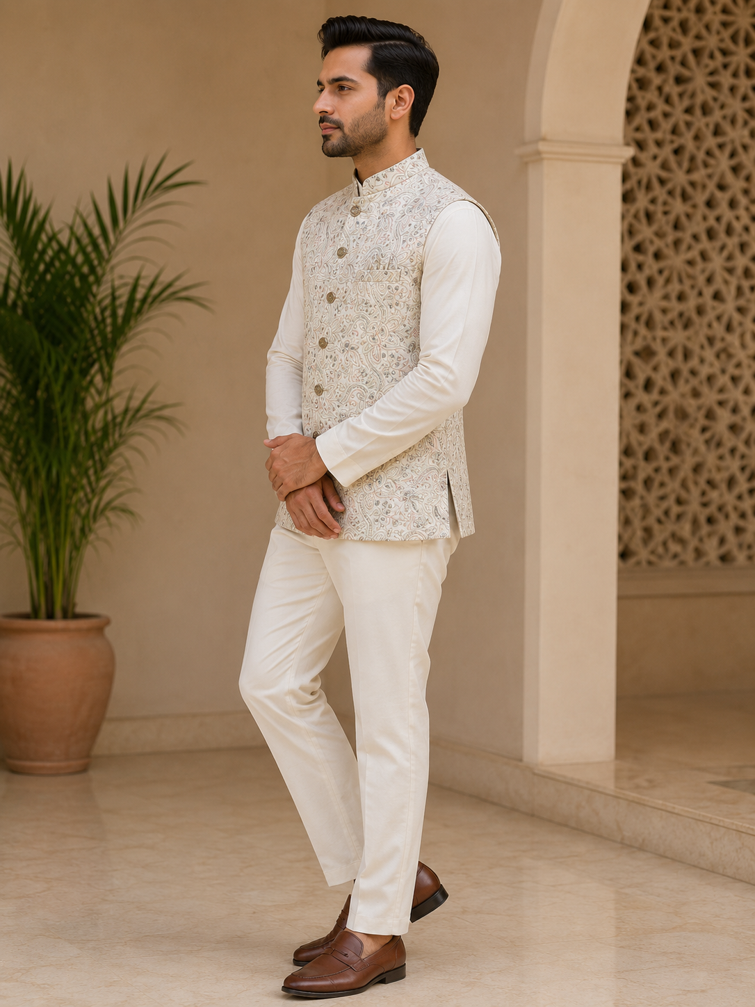 Ivory Heritage Embroided Nehru Jacket