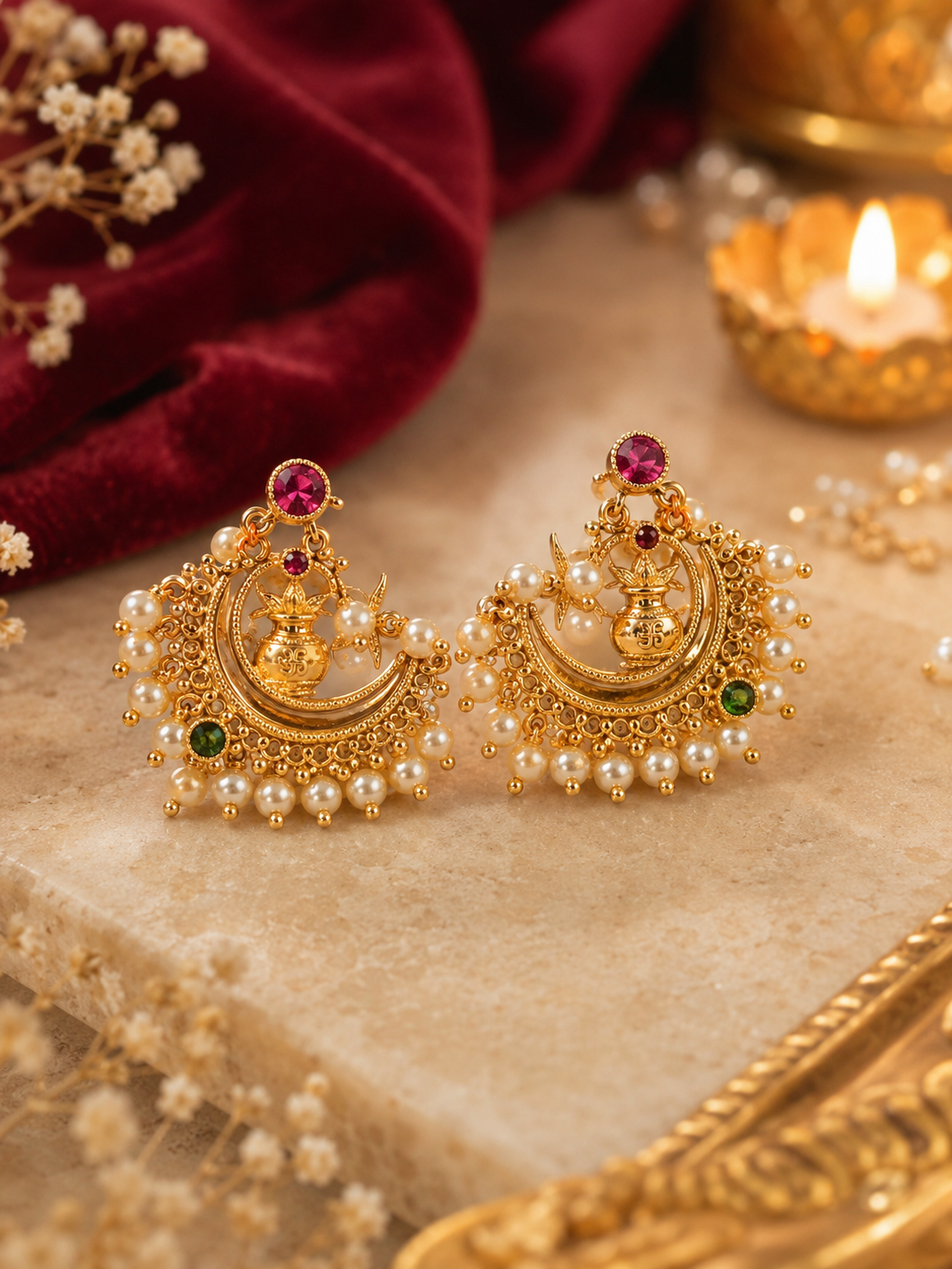 Kalash Pearl Chandbali Earrings
