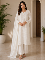 Ivory Elegance Embroidered Chikankari Suit Set