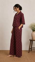 Burgundy Printed Kurti and Palazzo Suit Set