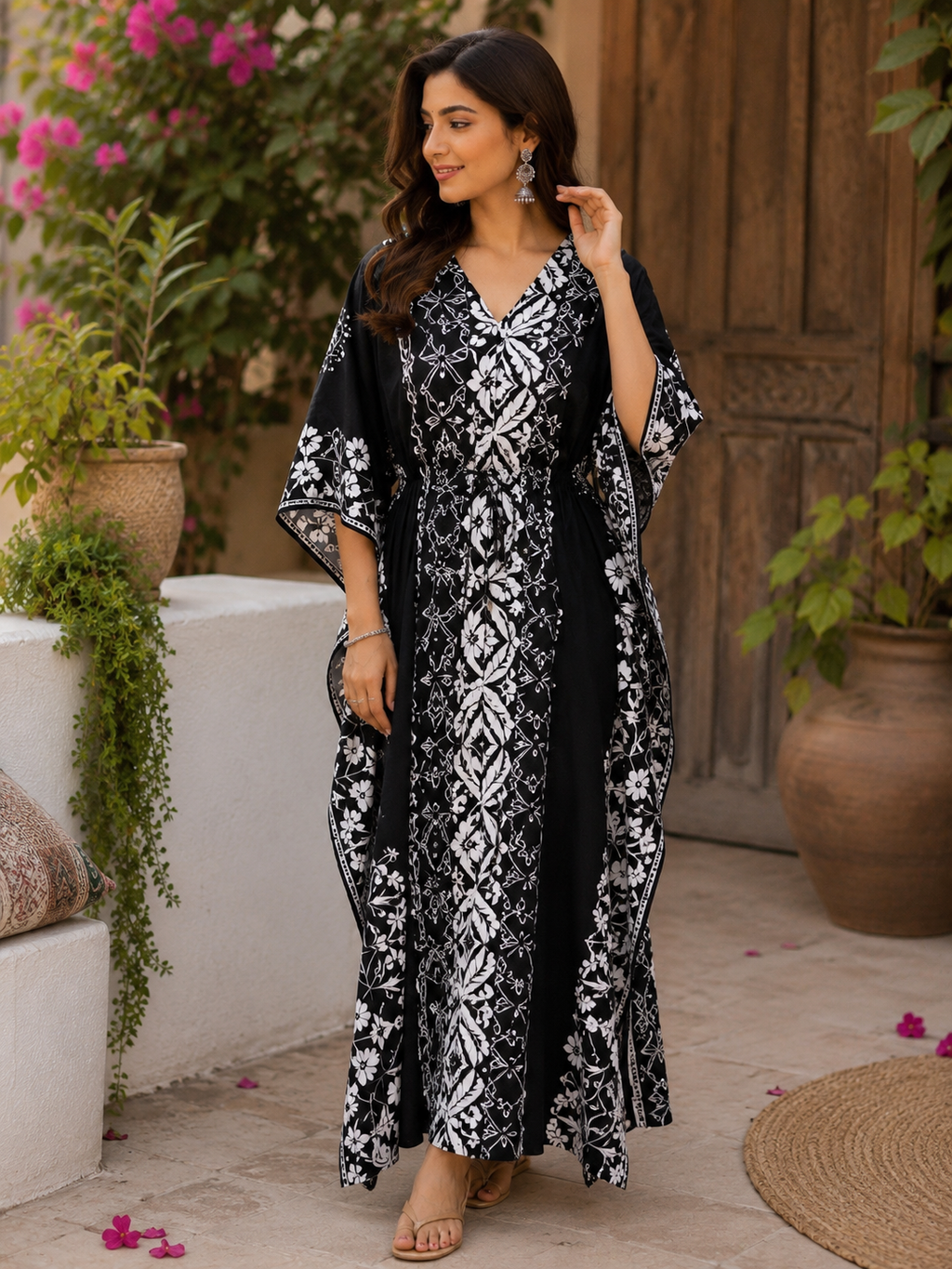 Midnight Blossom Indian Kaftan