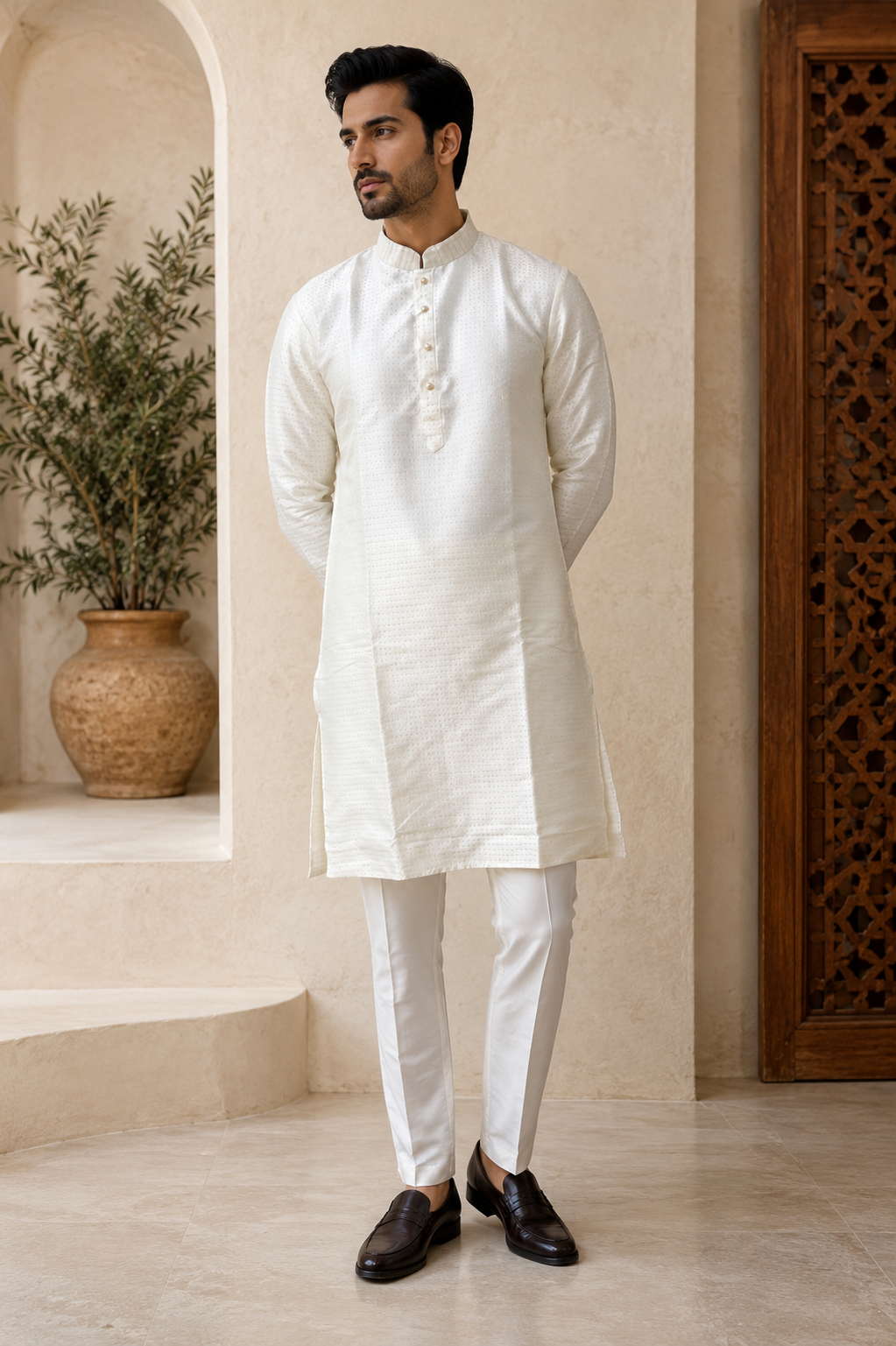 Ivory Embroidered Men’s Kurta