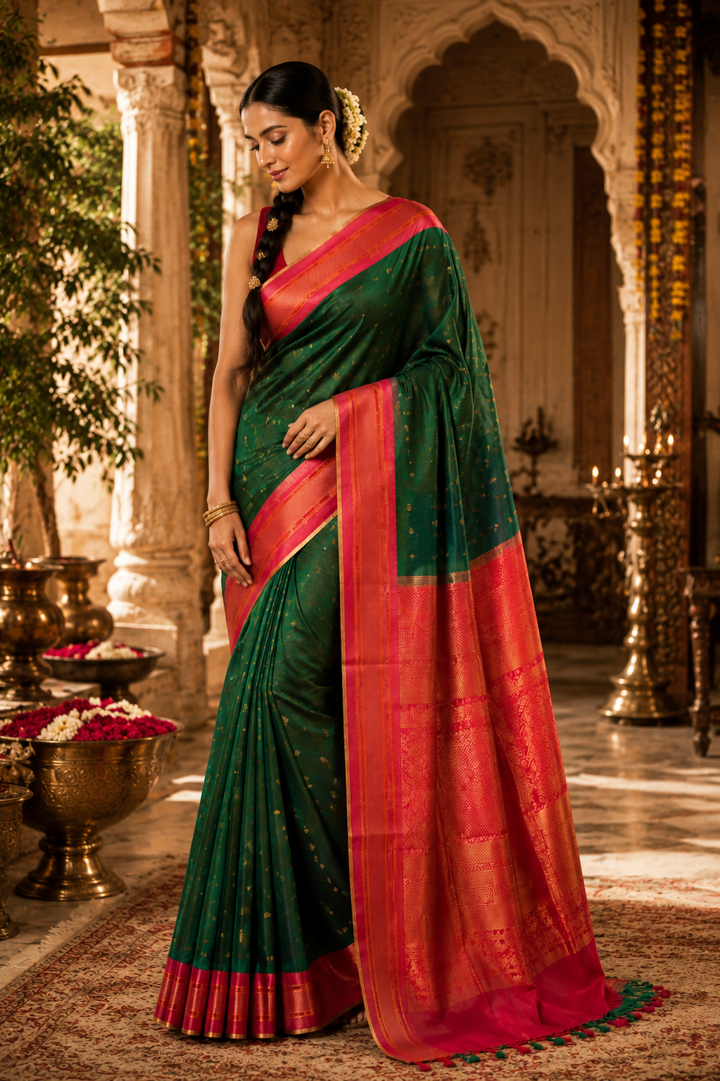 Classic Emerald Green Silk Saree