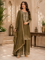 Olive Heirloom Embroidered Palazzo Set