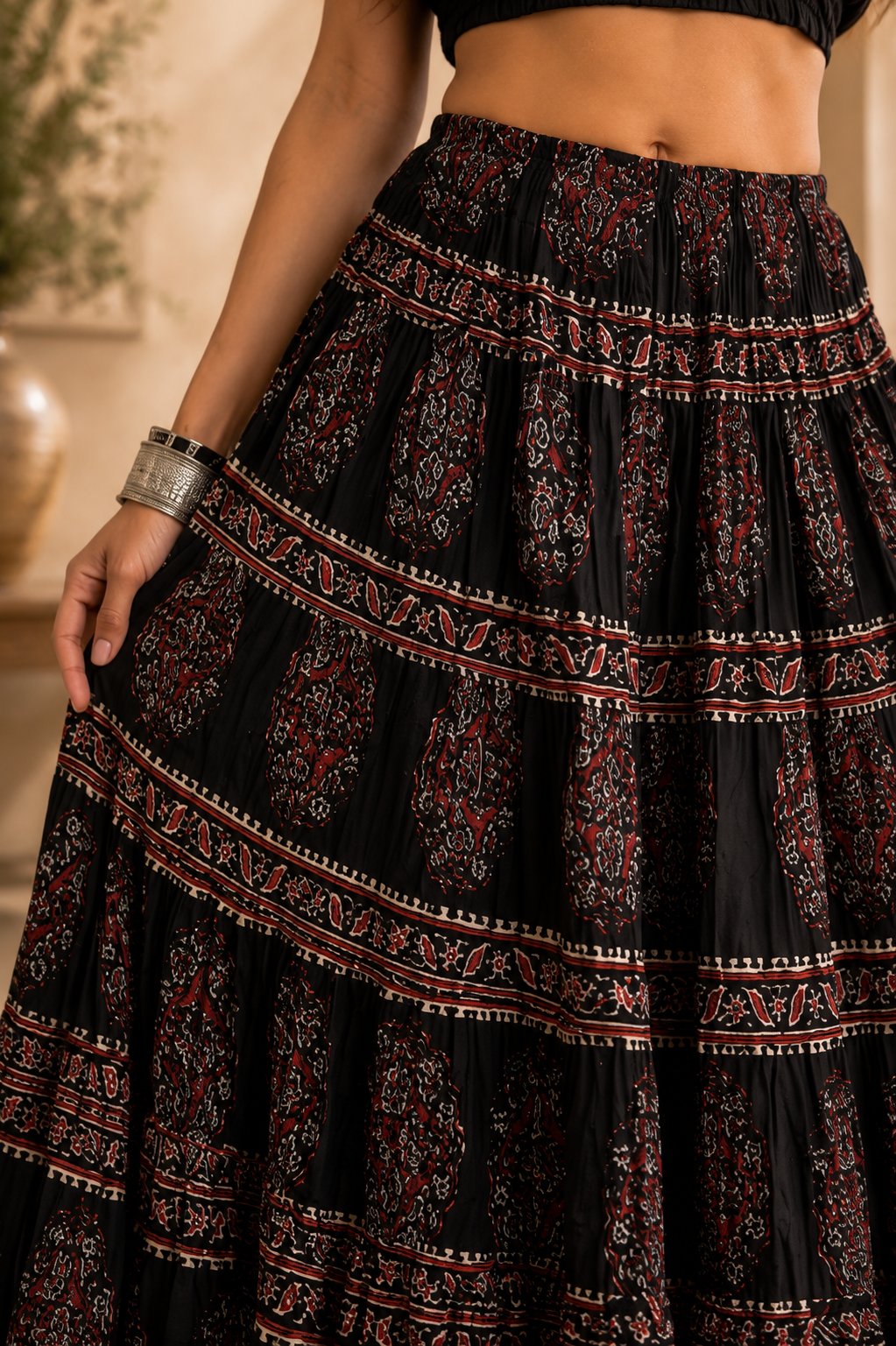 Rani Noir Heritage Tiered Skirt