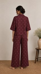 Burgundy Printed Kurti and Palazzo Suit Set