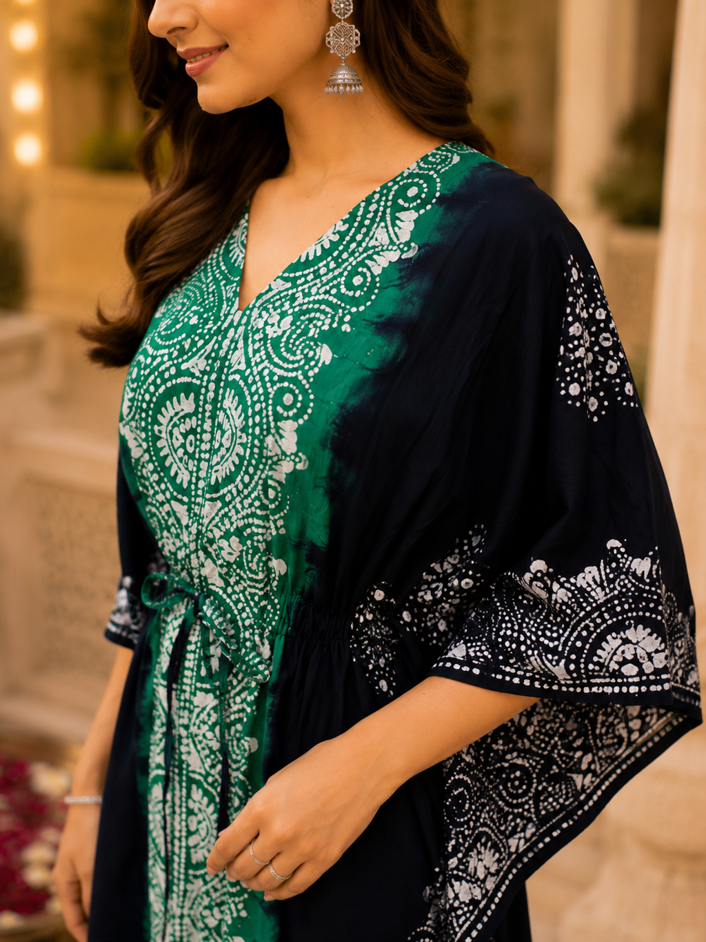 Emerald Batik Kaftan Dress