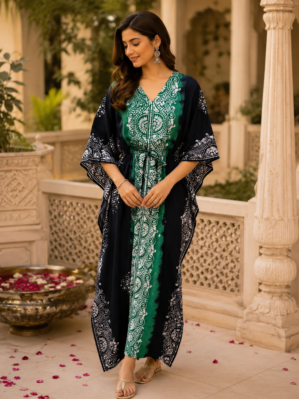 Emerald Batik Kaftan Dress