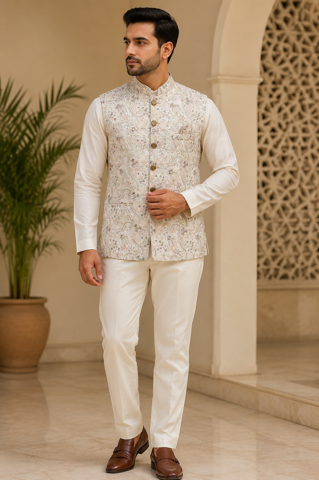 Ivory Heritage Embroided Nehru Jacket