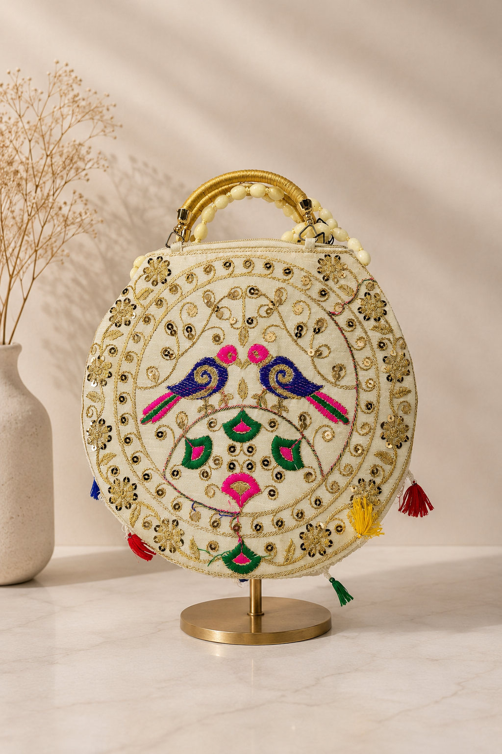Royal Peacock Embroidered Handbag