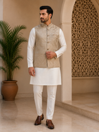 Champagne Heritage Embroidered Nehru Jacket