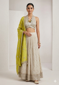 Ivory & Lime Green Designer Lehenga Set Unstitched