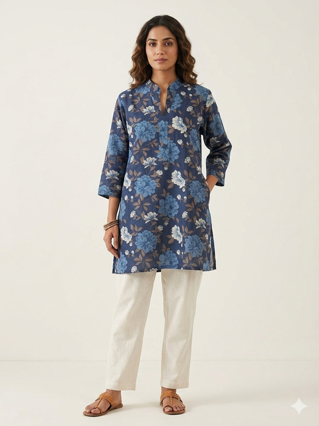 Midnight Bloom Floral Cotton Kurti