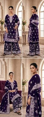 Royal Purple Printed Kurti Palazzo Set for Women