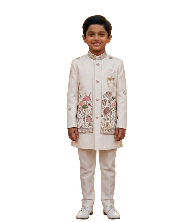 Royal Ivory Floral Sherwani Set for Boys