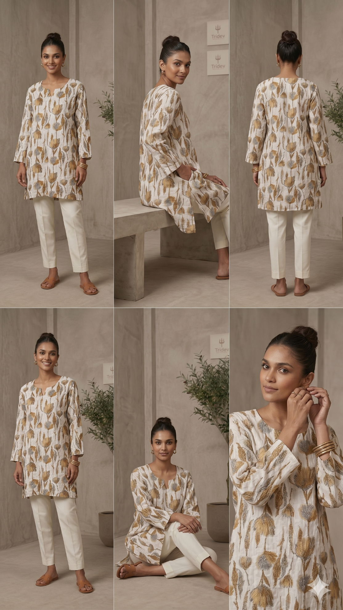 Women’s Floral Printed Kurti Top – Elegant Neutral Ethnic Wear