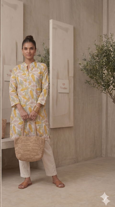 Elegant Leaf Print Kurti